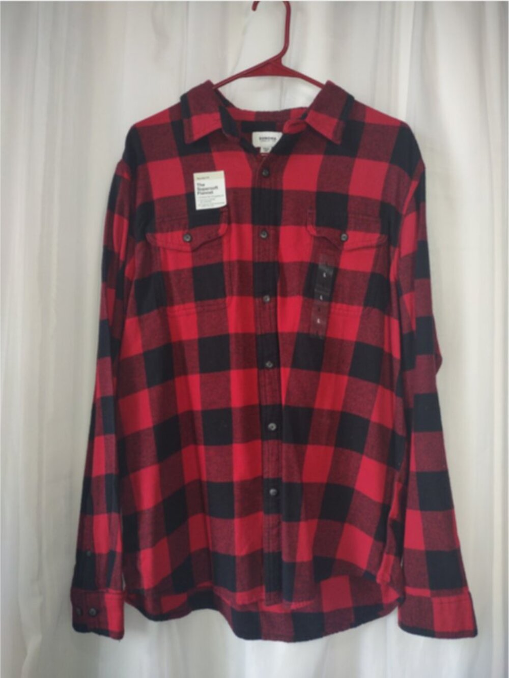 Sonoma Men's L Supersoft Collared Long Sleeve Flannel Shirt Red and Black - NEW